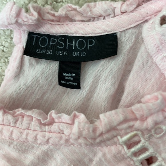 Topshop Pink Eyelet Broderie Striped Ruffle Top High Neck Size 6 - Picture 10 of 11